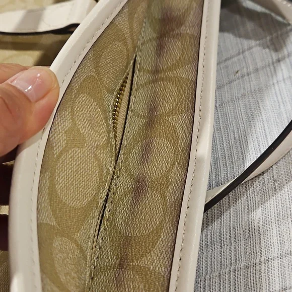 COACH F58294 Zip Top Tote In Signature Canvas Logo Khaki Chalk - Picture 8 of 12